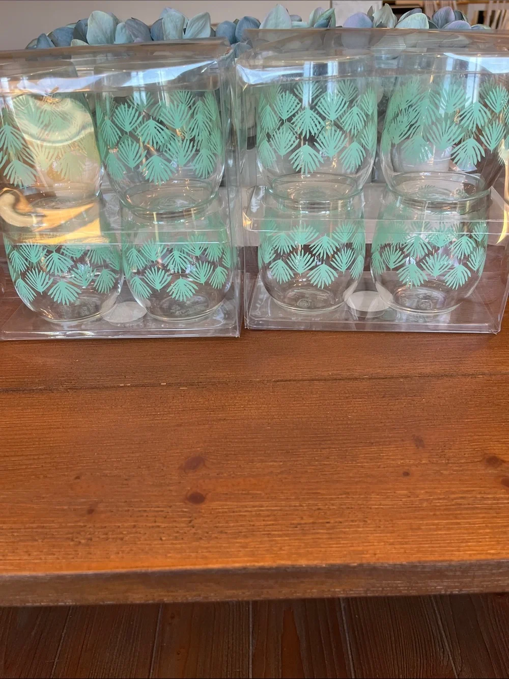 NWT Sun Squad Palm Leaf Plastic Stemless Wine Glasses - Set of 8